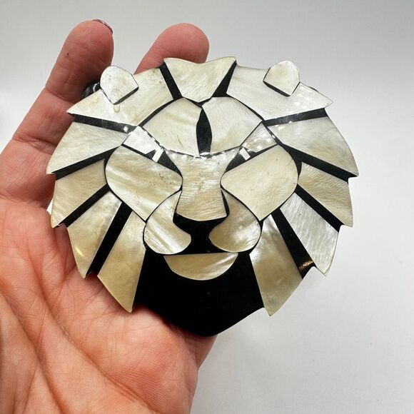 Vintage Lee Sands Leo the Lion Mother of Pearl Inlay Onyx and Quartz Necklace! - Picture 2 of 12